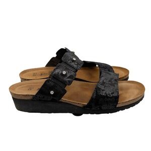 Naot Ashley Black Lace Leather Rhinestone Slide Sandals Womens 41 L10 04906